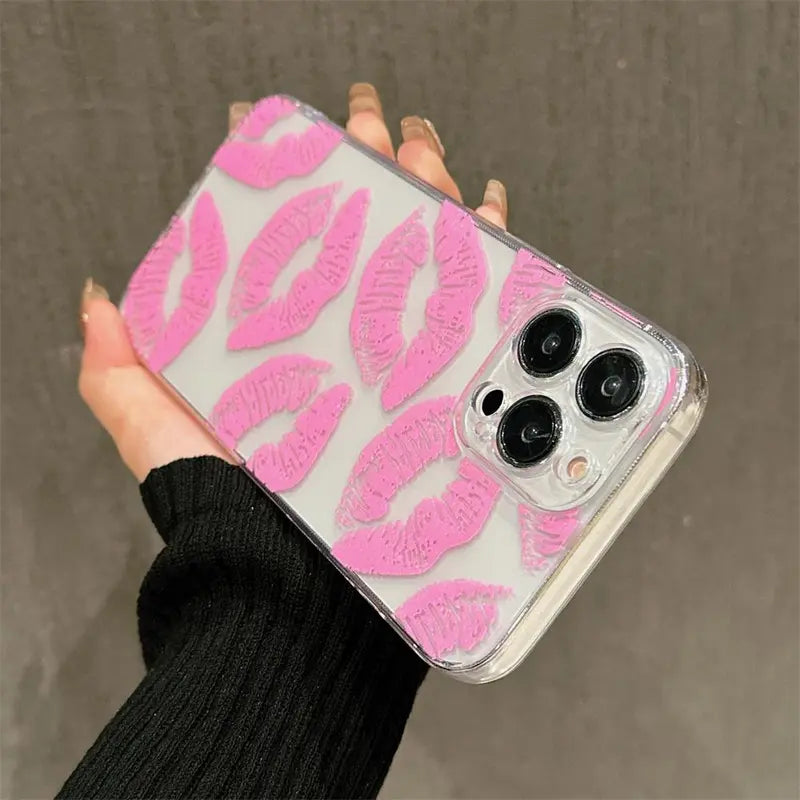 Lipstick Pattern Transparent Smartphone Protective Case, Shockproof Durable Decorative Cellphone Protector Cover, Phone Protection Accessories for Iphone 7 11 12 13 14 15 Series Devices, Summer Gift