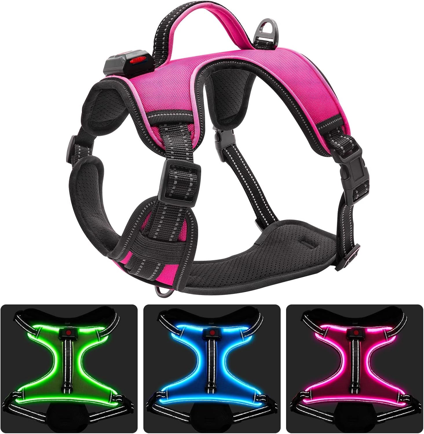 Illuminate Your Dog's Adventures with the LED Dog Harness - Adjustable, Reflective, and Comfortable for Large Dogs in Blue