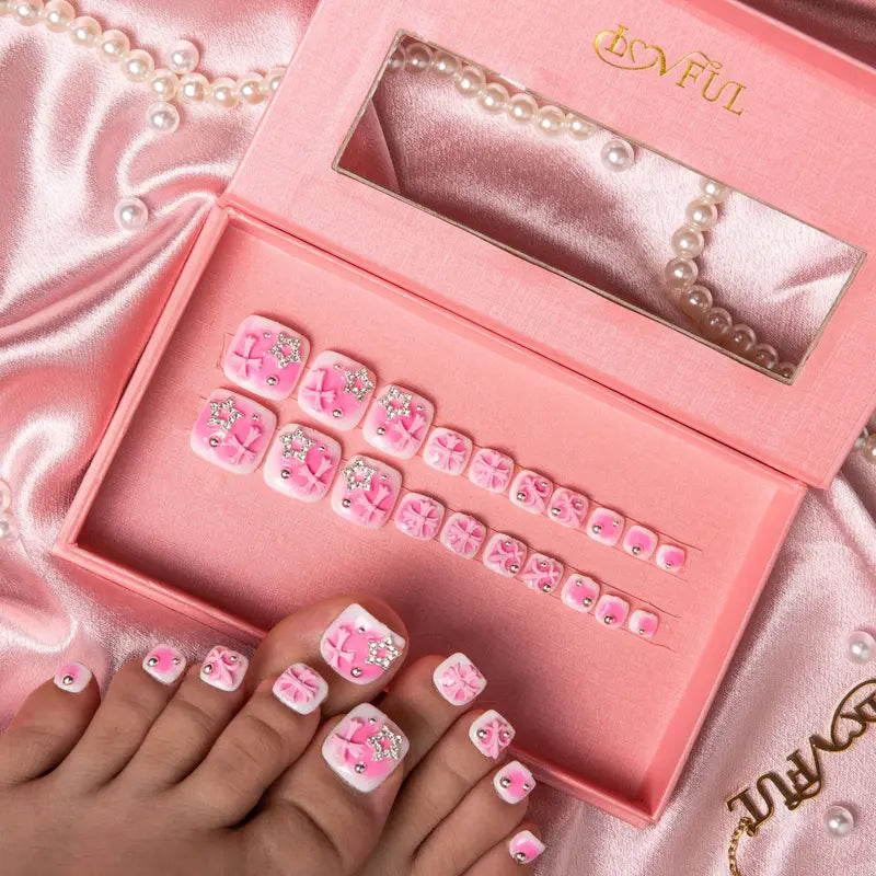 20PCS SIZE FREE Lovful Acrylictoes Handmade Press on Feet Nails Pedicure Acrylicnailtoes (RY)