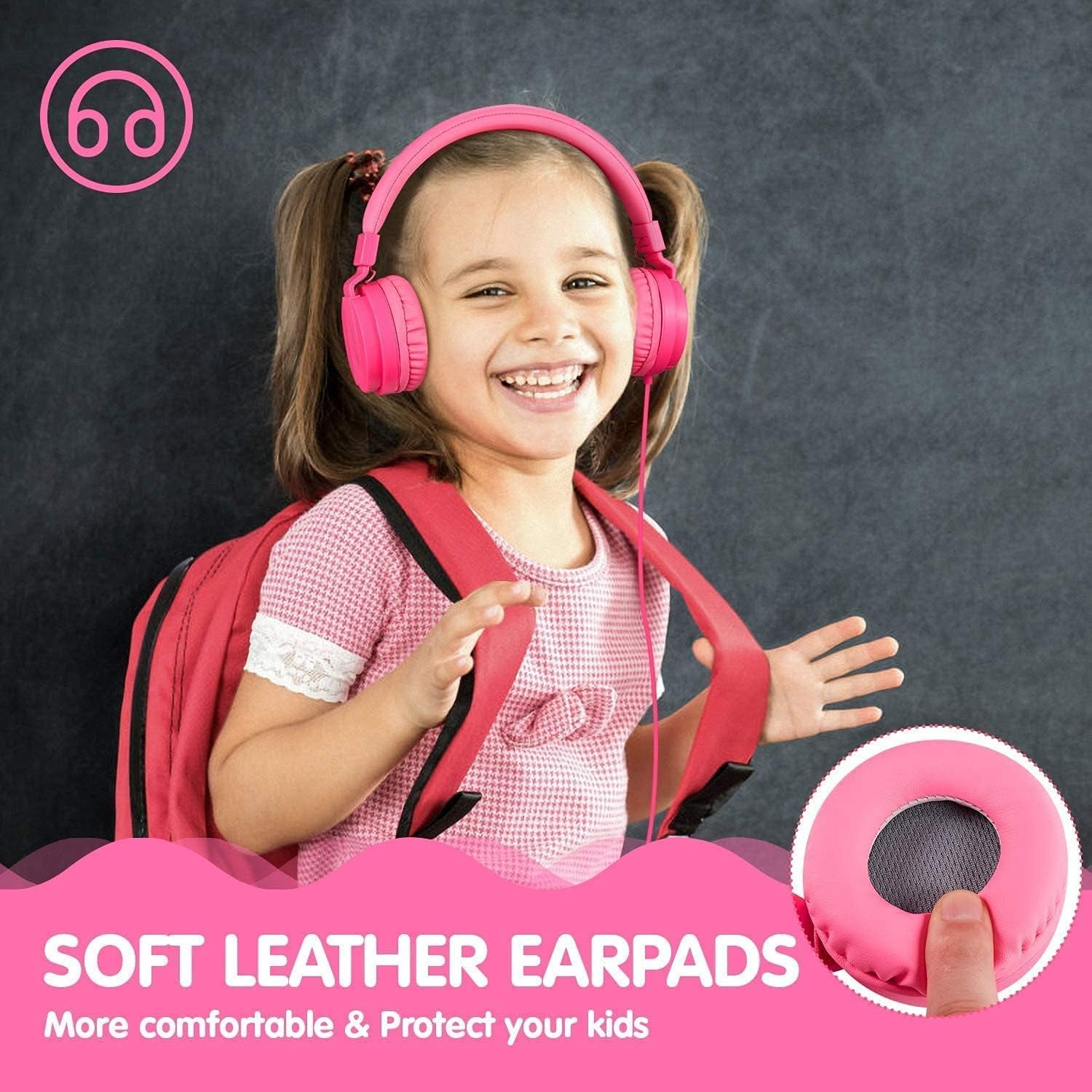 Kids Headphones On-Ear Comfortable Foldable Headphones for Kids Lightweight Stereo Headset for Kids Childrens Girls Boys Smartphone PC Tablet MP3/4 Video Game Toddler Headphones (Pink)