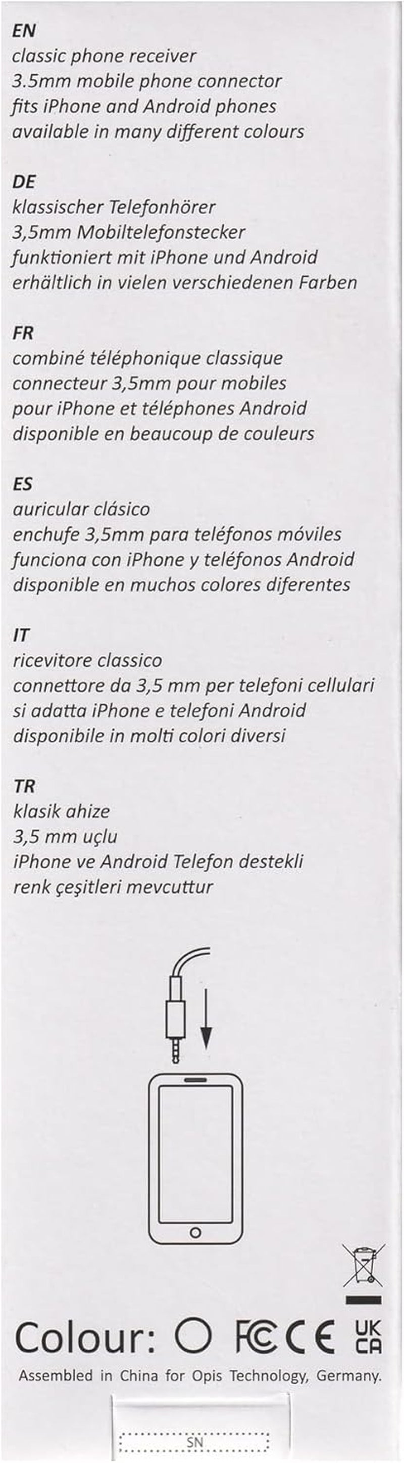 Cell Phone Handset/Retro Phone Handset/Handset for Mobile/Old School Cell Phone/Old Telephone Headset/Cell Phone Receiver/Handheld Receiver Cell Phone – 60S Micro by Opis, Germany (Black)