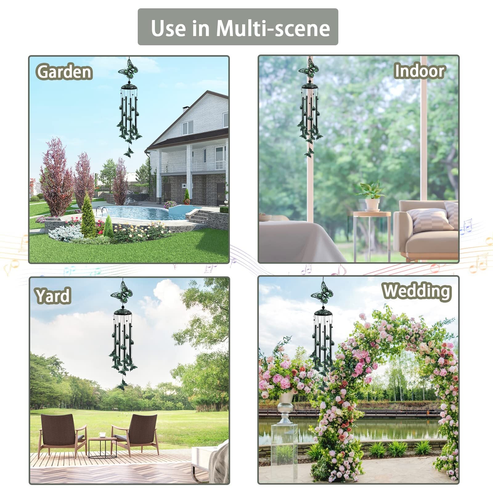 Enchanting 33" Butterfly Wind Chimes - Perfect Outdoor Gift for Moms, Grandmas, and Garden Lovers