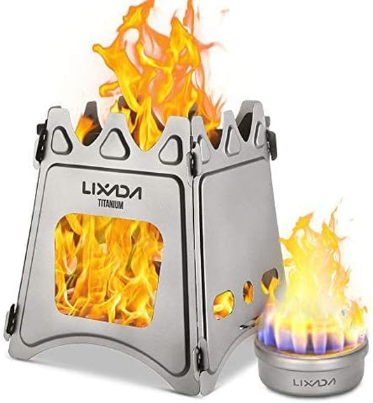 Camping Stove Titanium Wood Burning Stoves Portable Backpacking Stove with Min Titanium Alcohol Stove with Collapsible Bellow for Outdoor Camping Hiking Backpacking Picnic BBQ