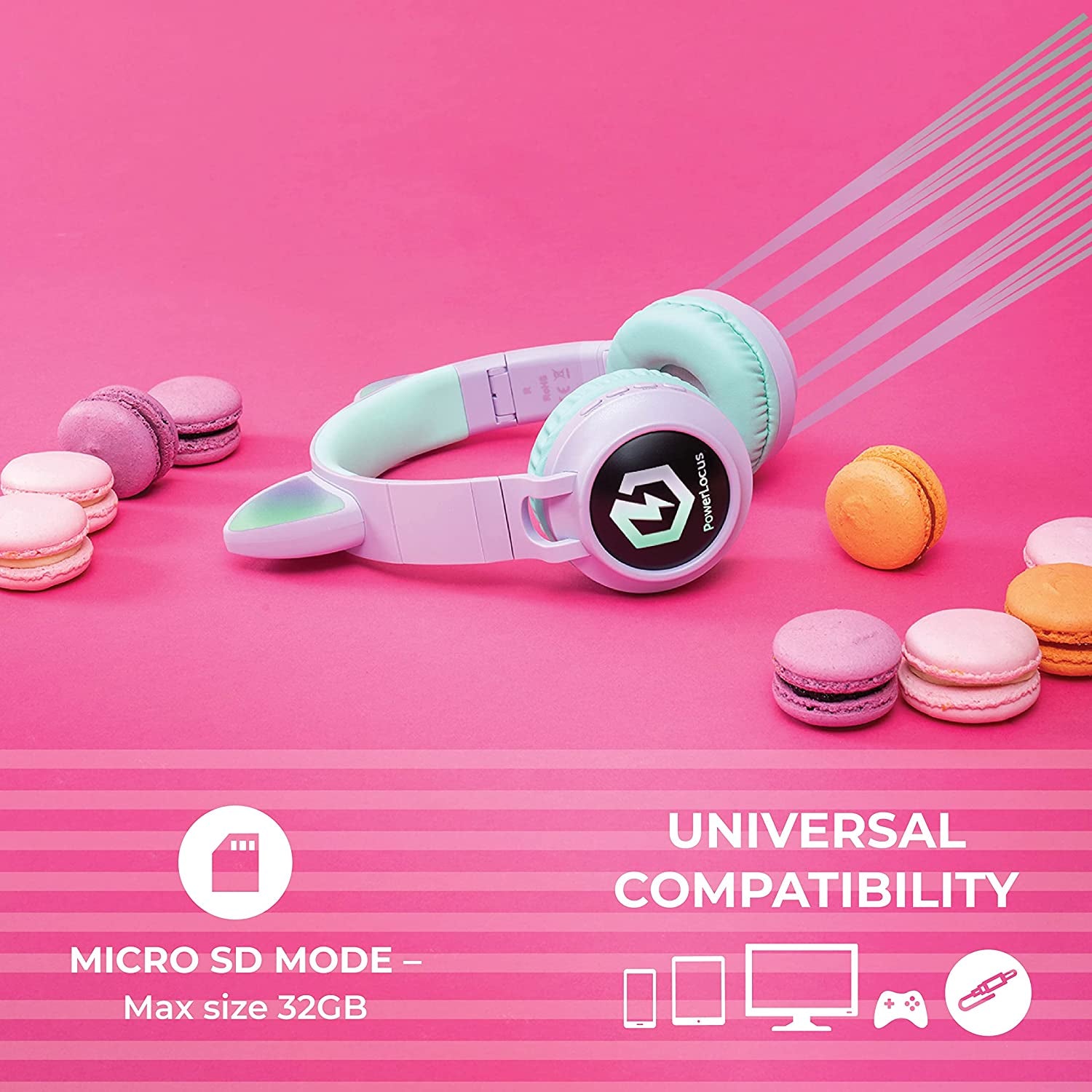 Kids Cat Ear Headphones, Kids Bluetooth Headphones, LED Lights Up, Safe Volume Limit, Micro SD/TF, Bluetooth 5.3, Kids Headphones Wireless for Ipad, Travel,Tablet (Purple/Teal)