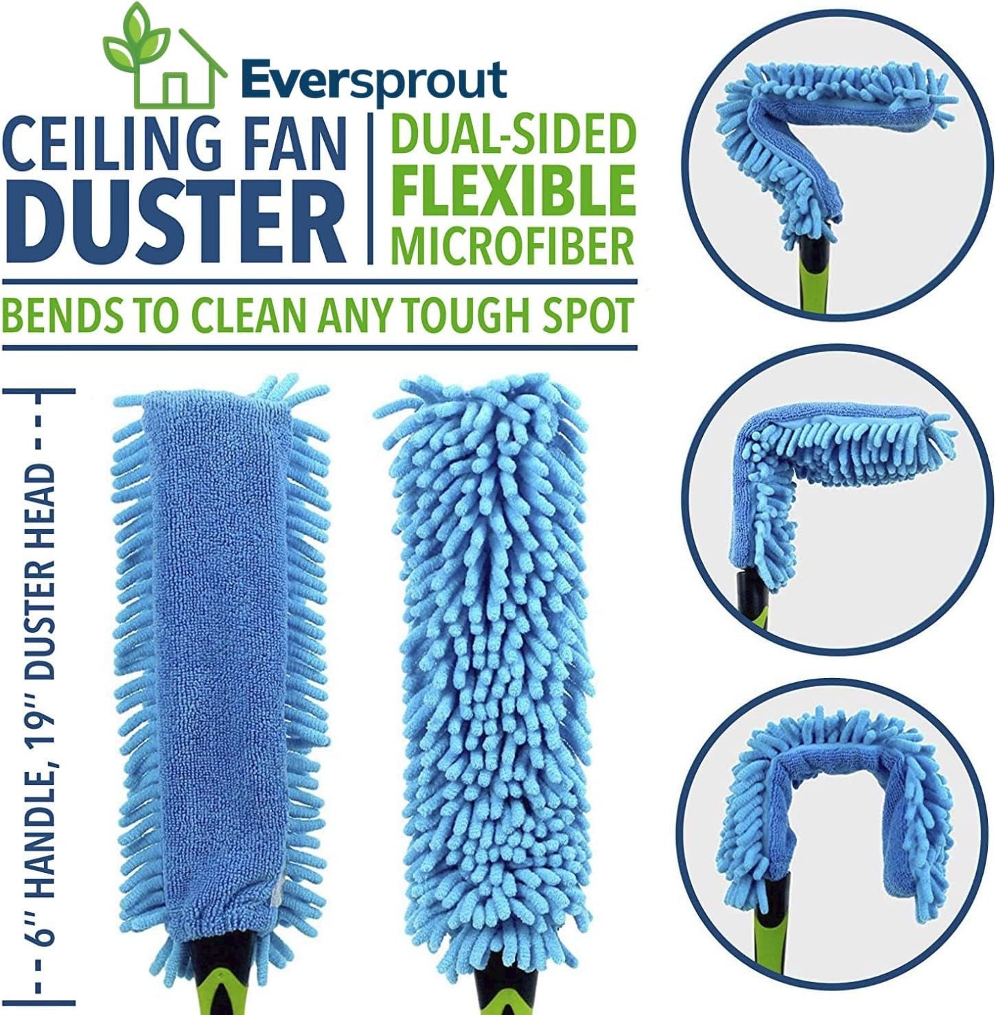 Duster 3-Pack | Hand-Packaged Cobweb Duster, Microfiber Feather Duster, Flexible Ceiling Fan Duster | Twists onto Standard 3/4 Inch Threaded Poles (Pole Sold Separately)(Soft Bristles)