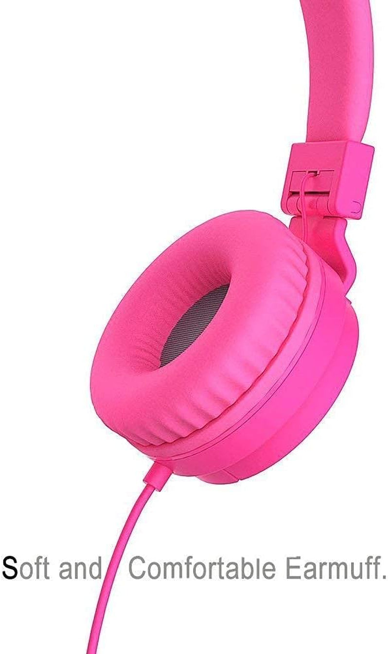 Kids Headphones On-Ear Comfortable Foldable Headphones for Kids Lightweight Stereo Headset for Kids Childrens Girls Boys Smartphone PC Tablet MP3/4 Video Game Toddler Headphones (Pink)