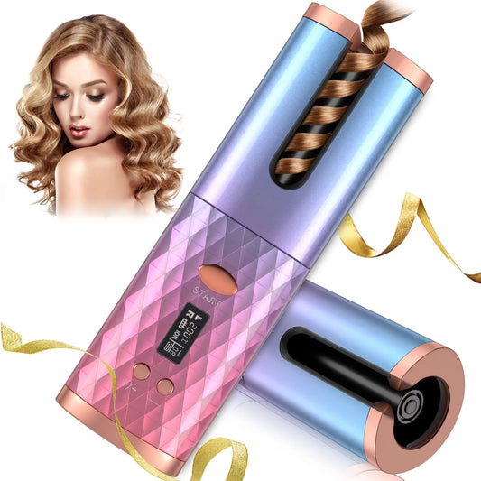 Revolutionary Cordless Automatic Curling Iron - Wireless Rotating Hair Curler with 6 Temperature Settings & Timer Display - Fast Heating & Auto Shutoff (Stylish Pink)