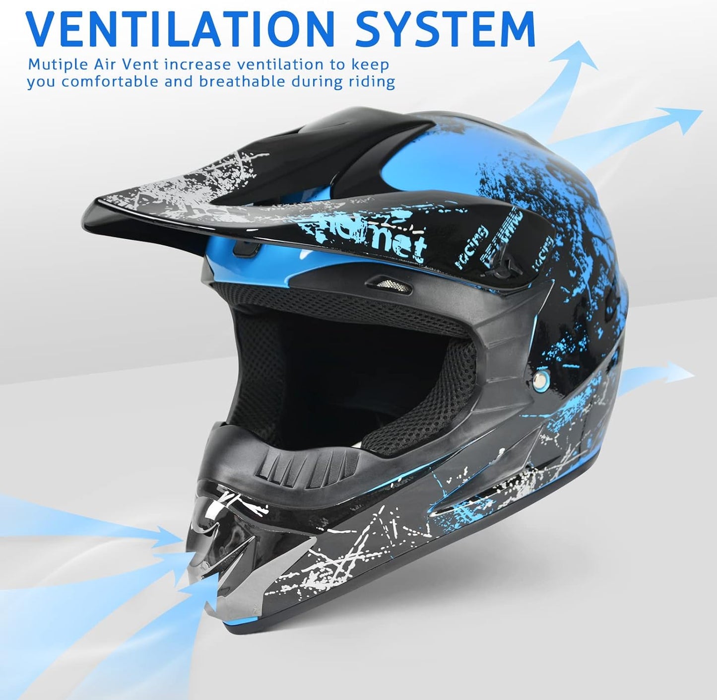 Dirt Bike Helmets Youth Motocross Helmet Fashion Adult Motorcycle Helmet Off-Road Moutain Bike Helmet DOT Approved 4Pcs Set