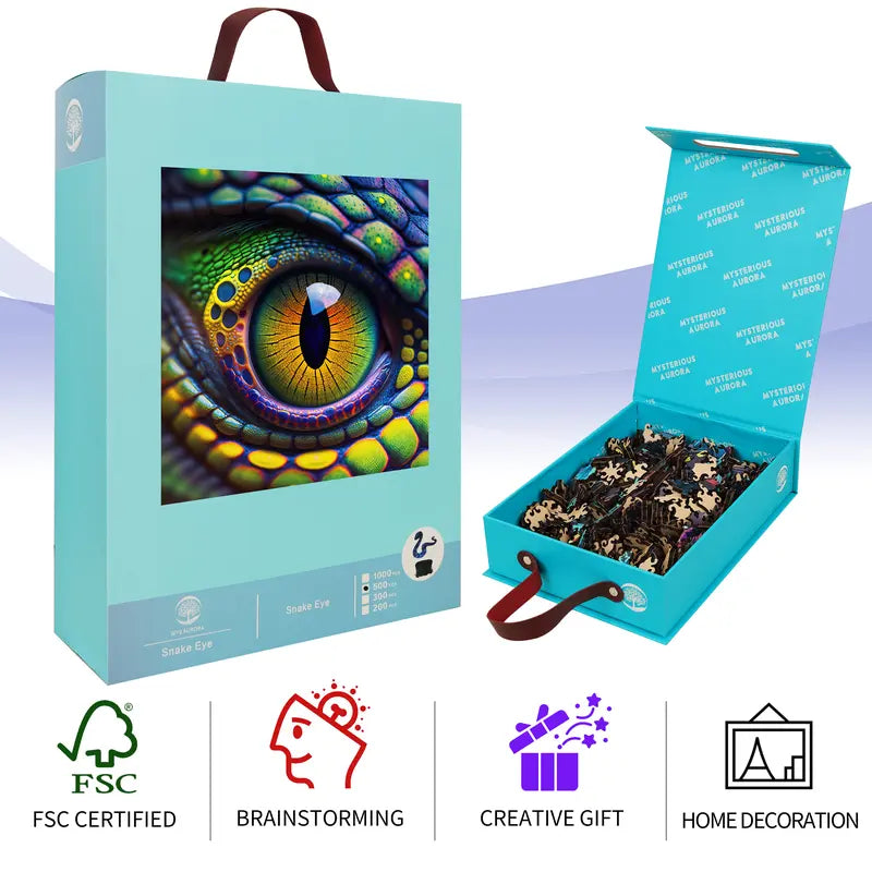 Snake Eye Mys Aurora Wooden Jigsaw Puzzle for Kids and Adults 200 500 Pcs Unique Shape Nice Box Packing Fun Challenging Brain Exercise Family Game Creative Gift for Friends Parents Grandparents Multicoloured