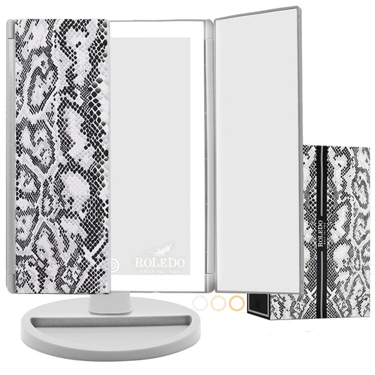 Makeup Mirror with Lights, 72 LED Vanity Mirror, 3 Color Lighting, Lighted Makeup Mirror, 5X/2X Magnification, Touch Control Portable Cosmetic Mirror Desk, Gifts for Women, Animal Print