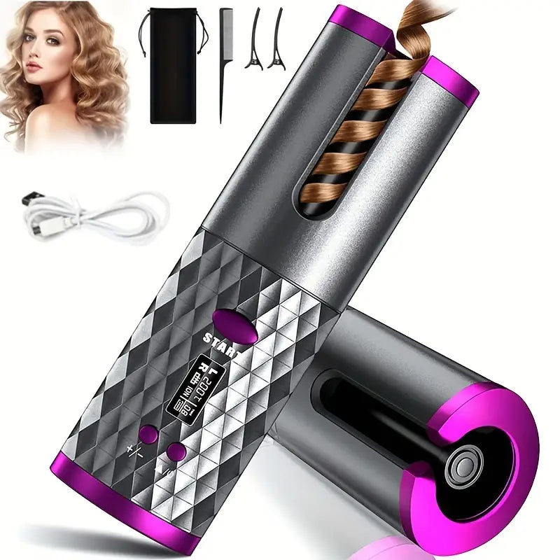 Revolutionize Your Hair Styling with the Cordless Automatic Ceramic Hair Curler - Portable, Rechargeable & Tangle-Free Curls Anytime, Anywhere!