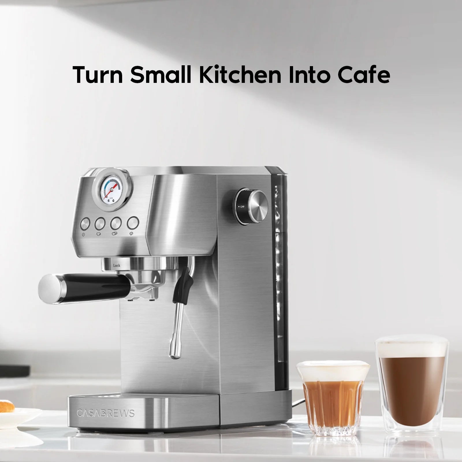 20 Bar Espresso Machine with Milk Frother Steam Wand, Professional Latte Coffee Machine, Stainless Steel, Silver