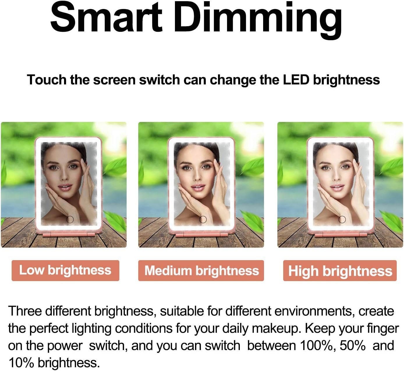 LED Makeup Mirror for Travel, 32 Leds Lighted Vanity Mirrors with Dimmable Light,Compact, Slim, Rechargeable Lighted Mirror, Folding Makeup Mirror for Beauty