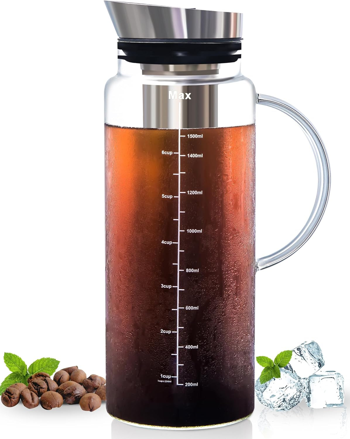Brew Café-Quality Iced Coffee at Home with the Airtight 51Oz Cold Brew Coffee Maker - Durable Borosilicate Glass & Stainless Steel Filter
