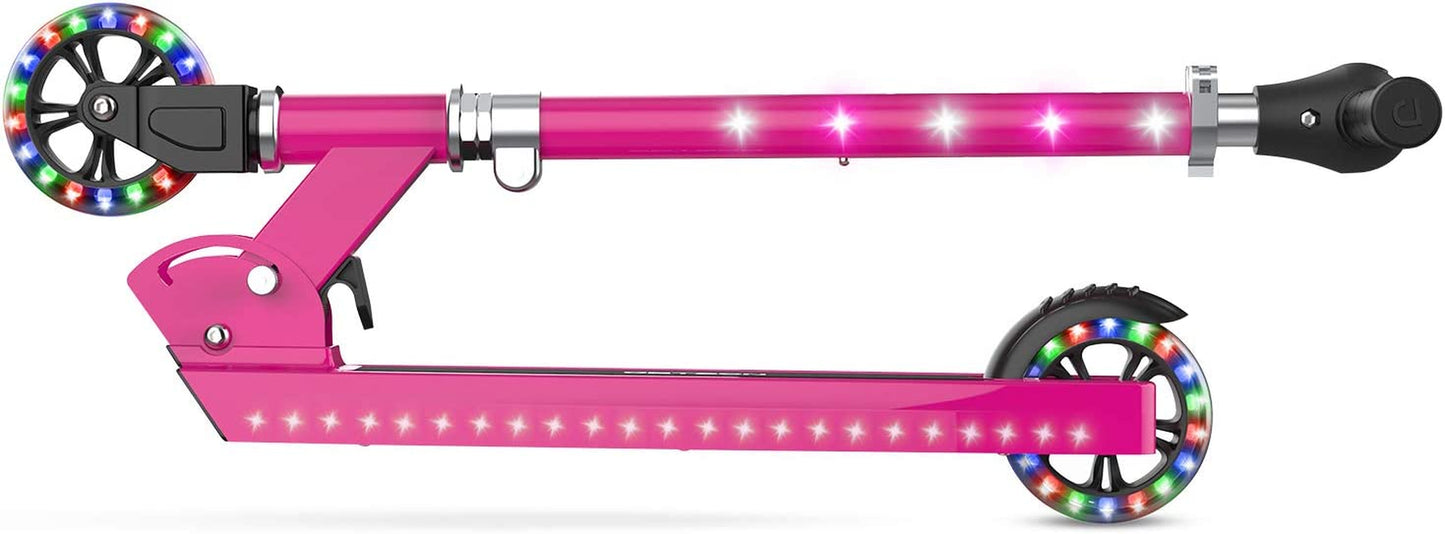 "🌟 Zoom into fun, Light it Up, with the Jupiter Kick Scooter! 🌈 Perfect for kids, this lightweight, collapsible ride features dazzling RGB lights on the stem, wheels, and deck. Get ready to roll in style! 🛴✨ #KidApproved #ScooterLife"