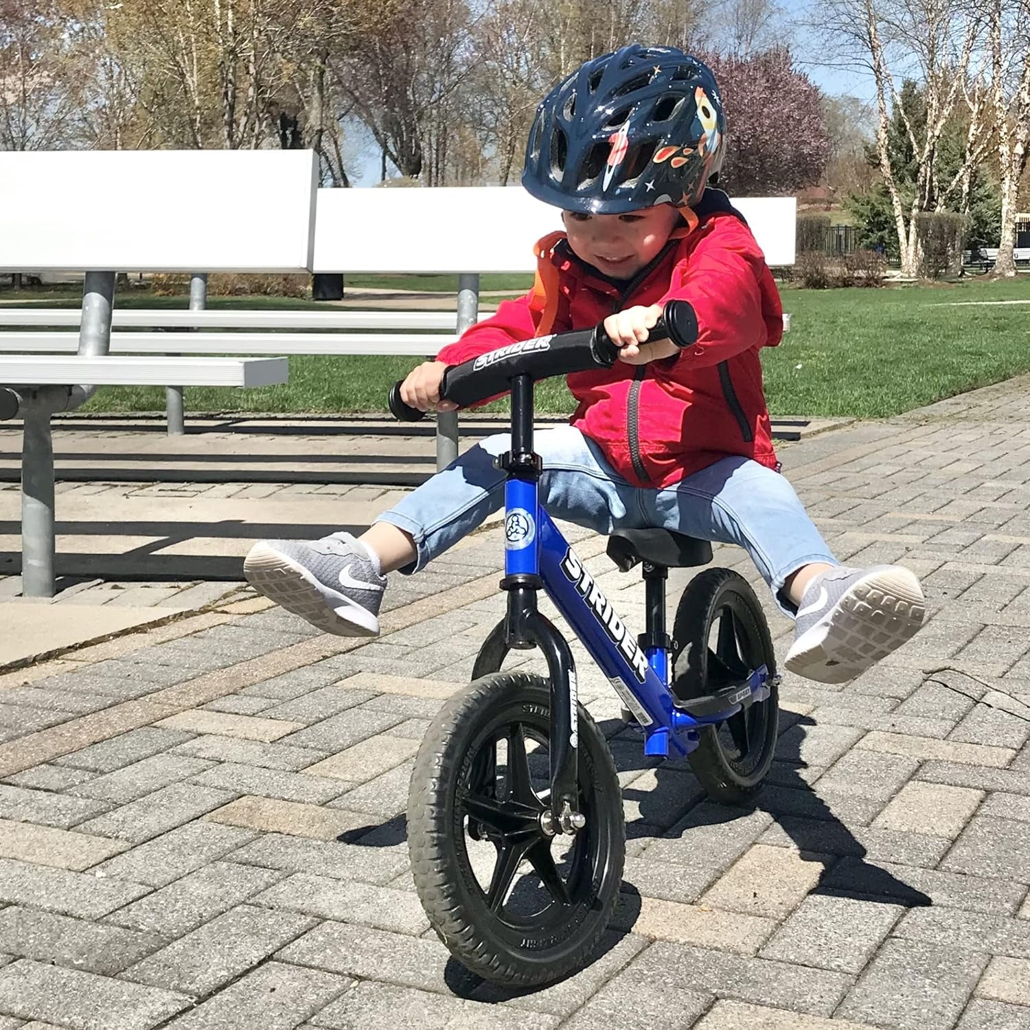 12” Sport Bike - No Pedal Balance Bicycle for Kids 1 to 4 Years - Includes Safety Pad, Padded Seat, Mini Grips & Flat-Free Tires - Tool-Free Assembly & Adjustments