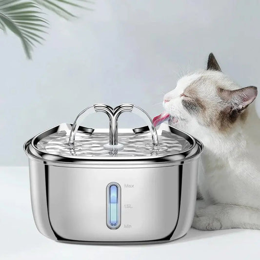 Stainless Steel Dual Outlet Pet Water Fountain, Cat Fountain, Pet Water Dispenser, Large Capacity Pet Drinking Bowl for Cats and Dogs, Pet Drinking Water Machine, Summer Essentials for Kitten
