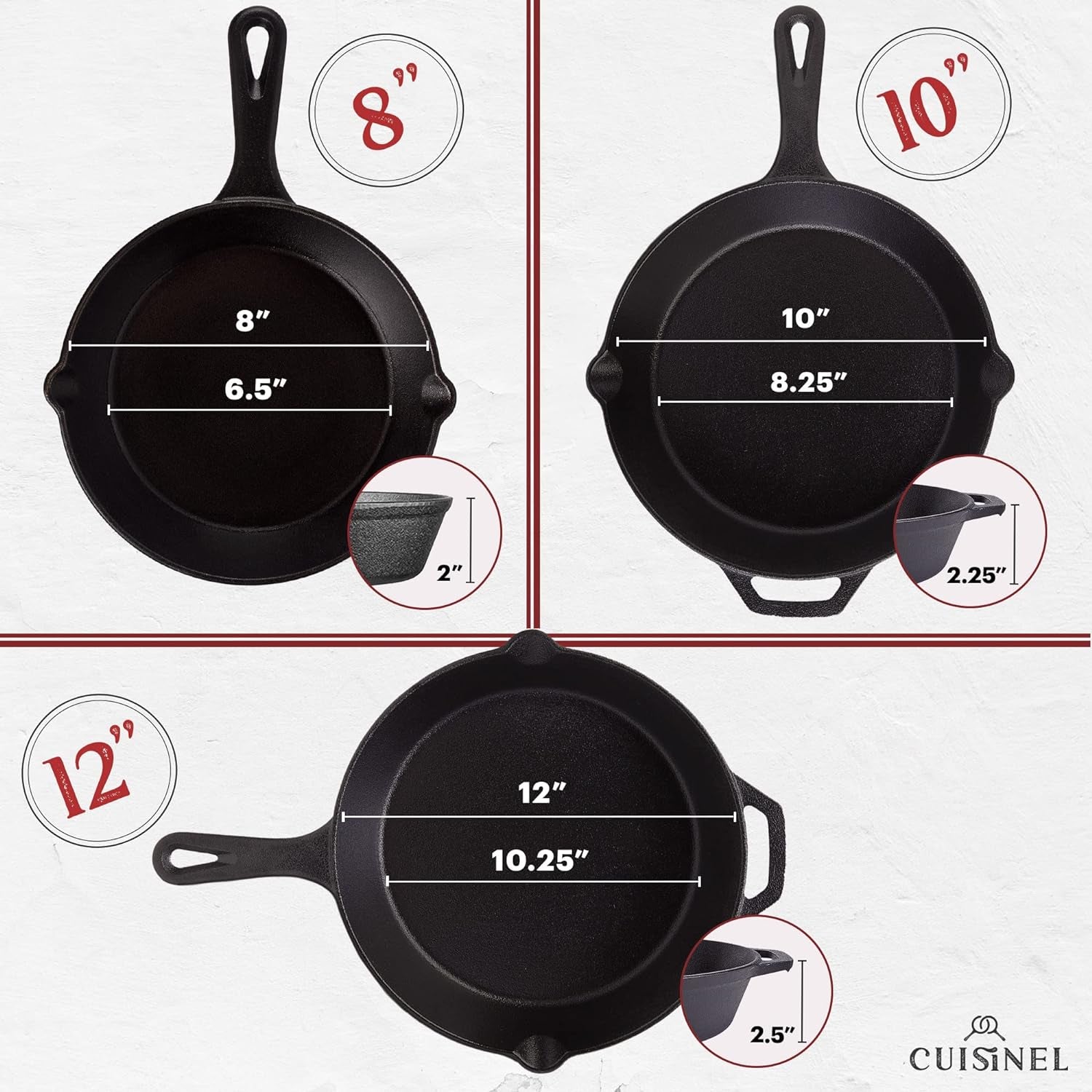 "Ultimate Cast Iron Skillets Set - Pre-Seasoned 12", 10", & 8" Frying Pans with Silicone Grip Covers - Versatile Cookware for Indoor/Outdoor Cooking, BBQ, Oven, and More!"