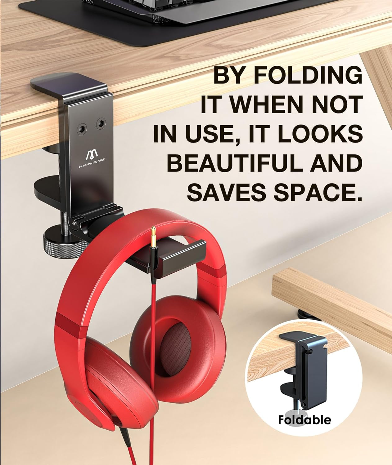 🎧 Elevate Your Setup! 🎧 Check out this Foldable Headphone Hook - the perfect under-desk hanger for gamers and office warriors! 🖥️✨ Plus, it keeps your cables organized! 🌀 #GamingGear #DeskOrganization #HeadphoneHolder