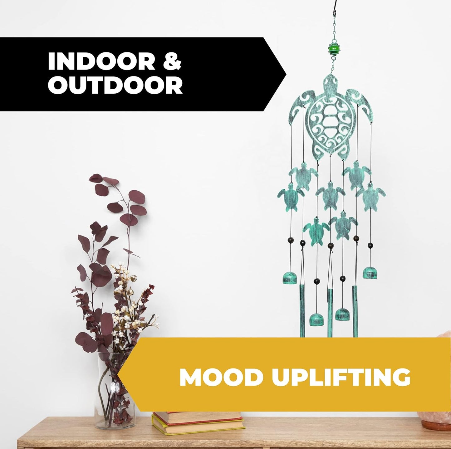 Enchanting 31" Rustic Sea Green Tribal Turtles Wind Chimes - Unique Outdoor Decor for Gardens, Perfect Gift for Women and Moms