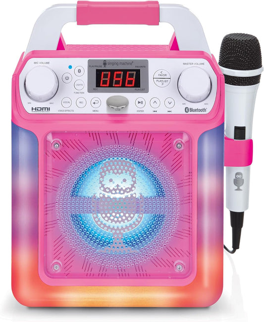 Portable Karaoke Machine for Adults & Kids - Built-In Speaker, Bluetooth, LED Lights, Wired Mic - with Voice Changing Effects