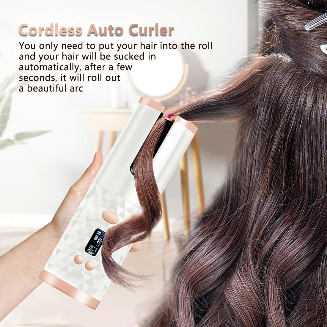 Revolutionary Cordless Automatic Hair Curler - USB Rechargeable, Portable Curling Wand for Effortless Curls Anywhere