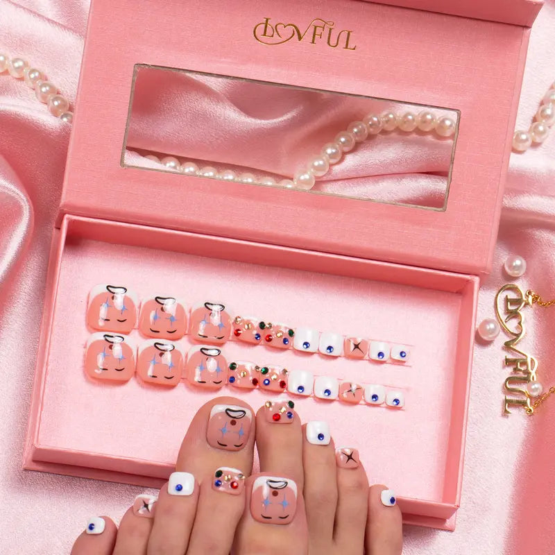 20PCS SIZE FREE Lovful Acrylictoes Handmade Press on Feet Nails Pedicure Acrylicnailtoes (RY)