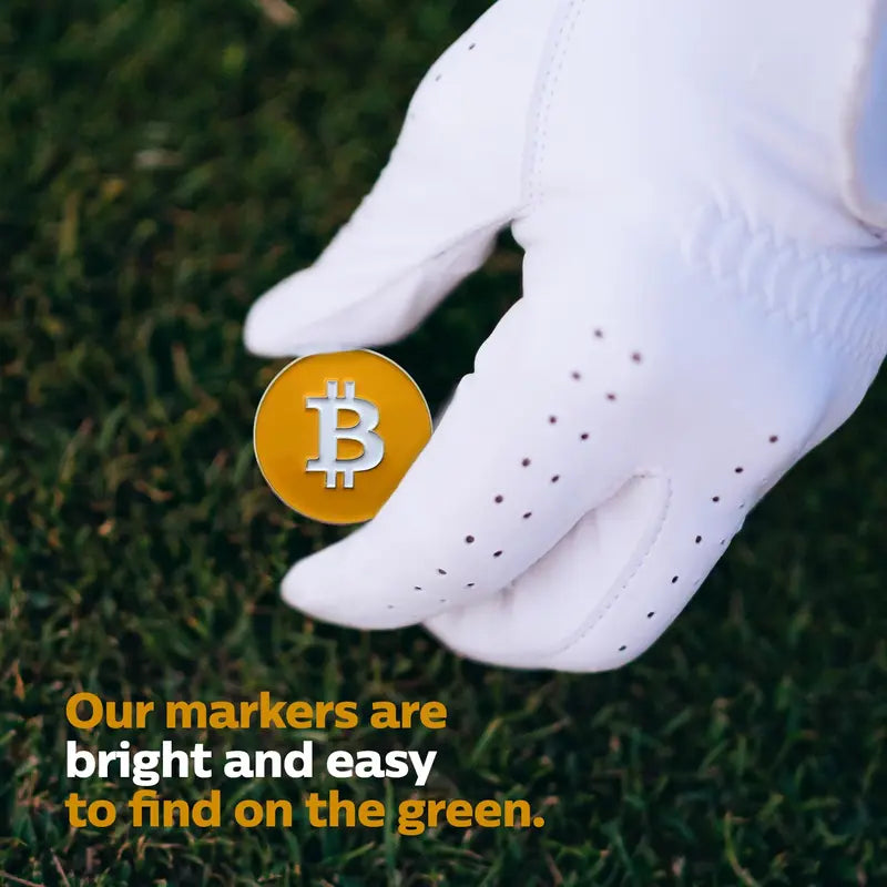 Bitcoin Golf Ball Marker All Metal - Value Pack of 5 - Works with Most Hat Magnet Clips and Divot Repair Tools with Magnetic Holder, Men and Women Golf Gift Accessories - Orange Ball Markers (3 Pack)
