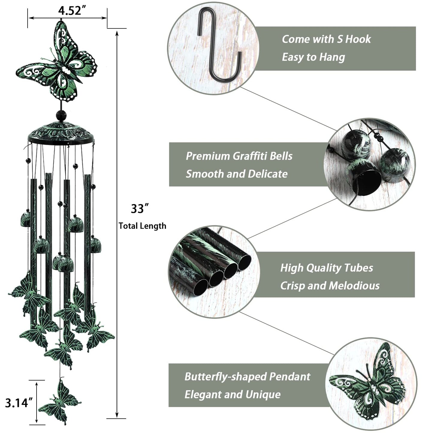 Enchanting 33" Butterfly Wind Chimes - Perfect Outdoor Gift for Moms, Grandmas, and Garden Lovers