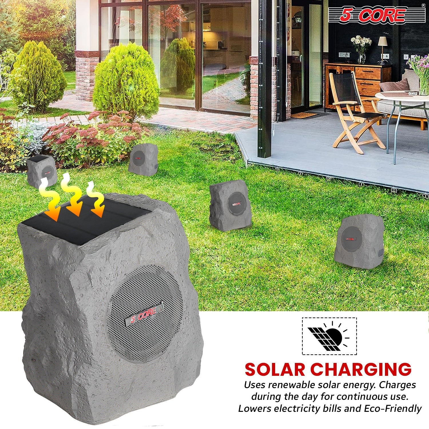 5Core Outdoor Speakers Bluetooth Waterproof Wireless Linkable TWS 10W Pool Patio Garden Rock Subwoofer