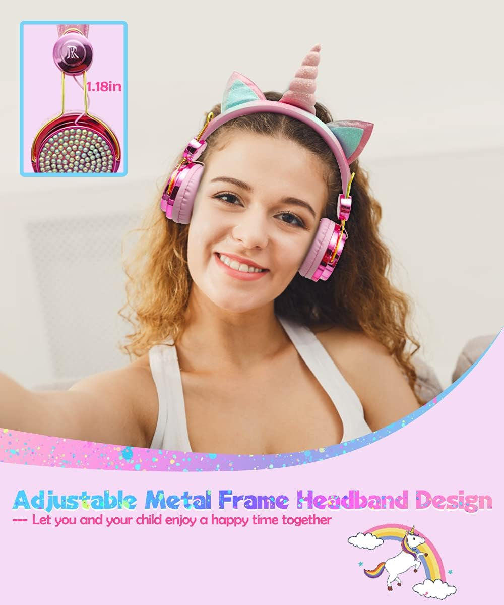 Unicorn Kids Bluetooth Headphones for Girls,Boys Teens,Wireless Cat Headset for Smartphones/Tablet/Laptop/Pc/Tv,With Mic and Adjustable Headband,Surprise Box Is the for Birthday and Xmas.