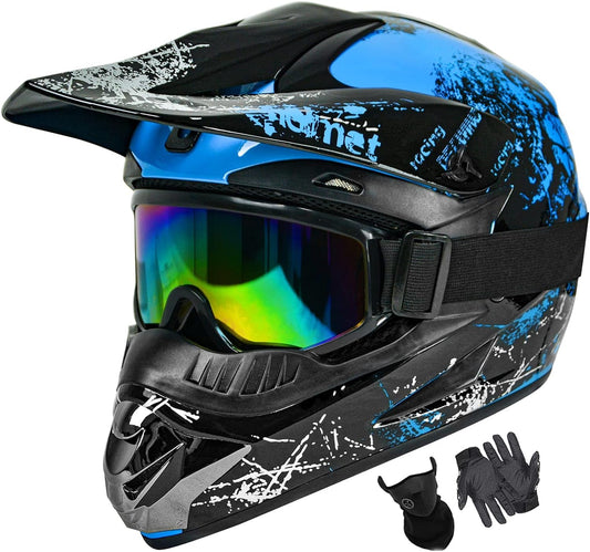 Cool Dirt Bike Helmet!  Youth Motocross Helmet Fashion Adult Motorcycle Helmet Off-Road Moutain Bike Helmet DOT Approved 4Pcs Set