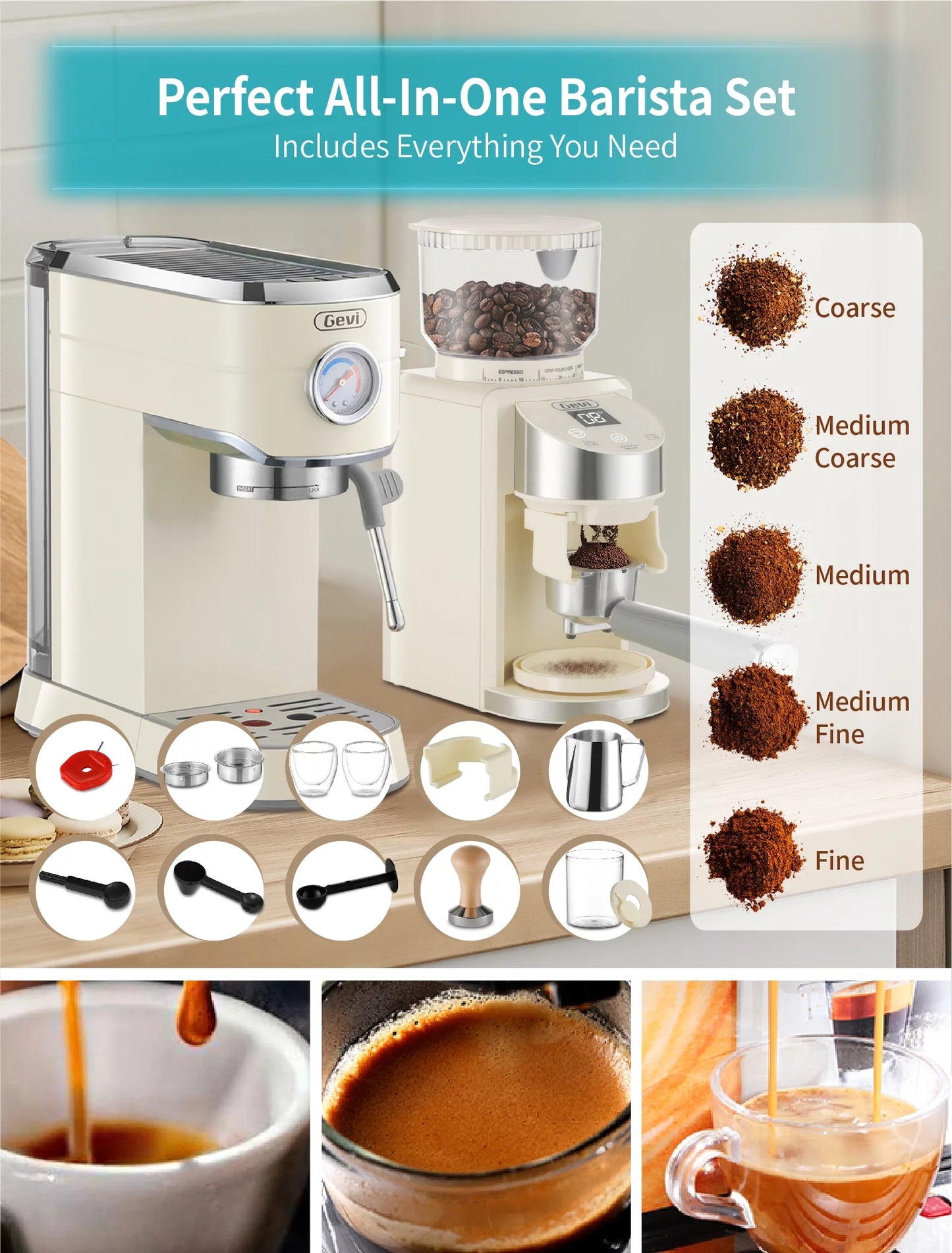 20 Bar Professional Espresso Machine with 35 Precise Grind Settings Burr Coffee Grinder