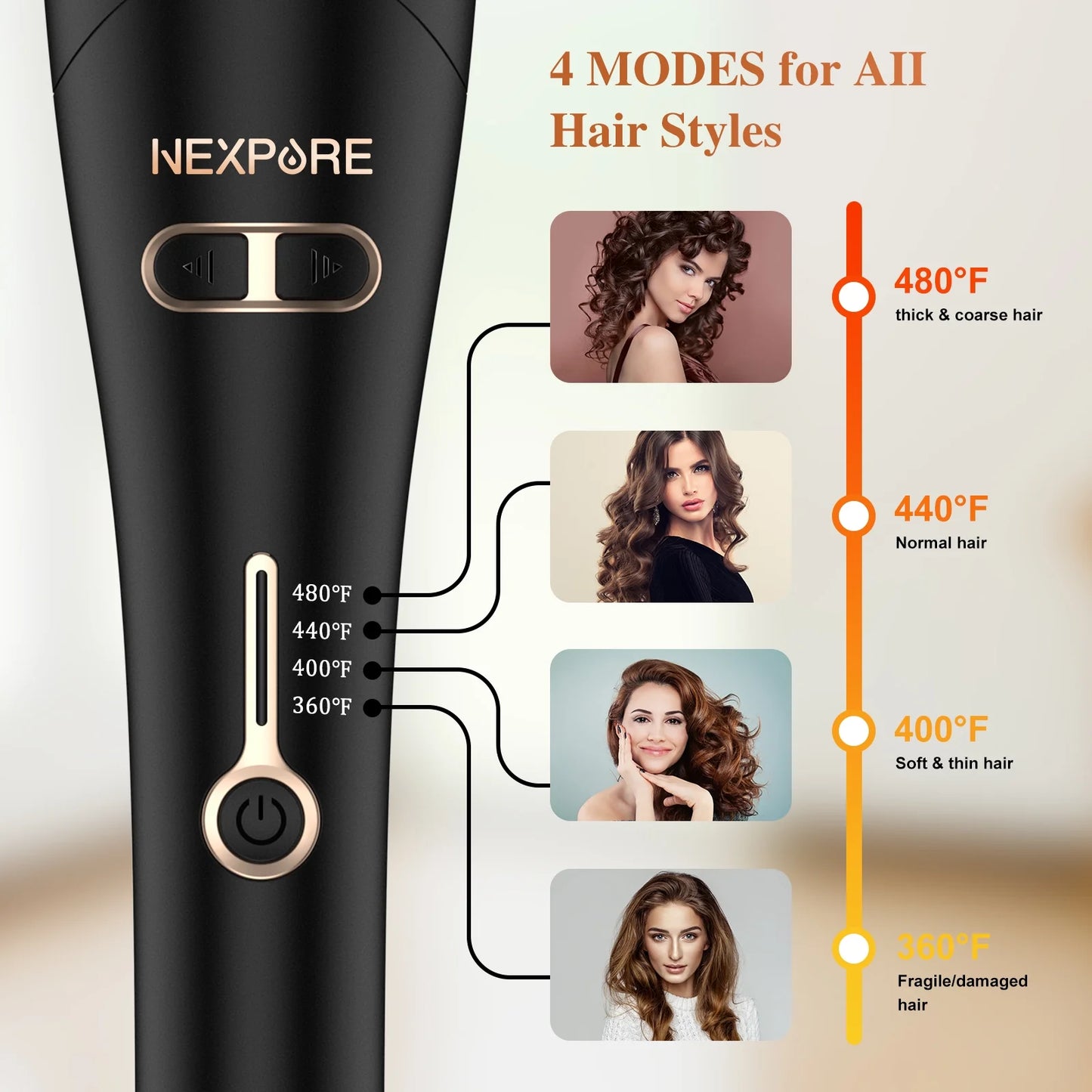 Curling Iron, Professional Automatic Hair Curler with 1" Large Rotating Barrel, Gold