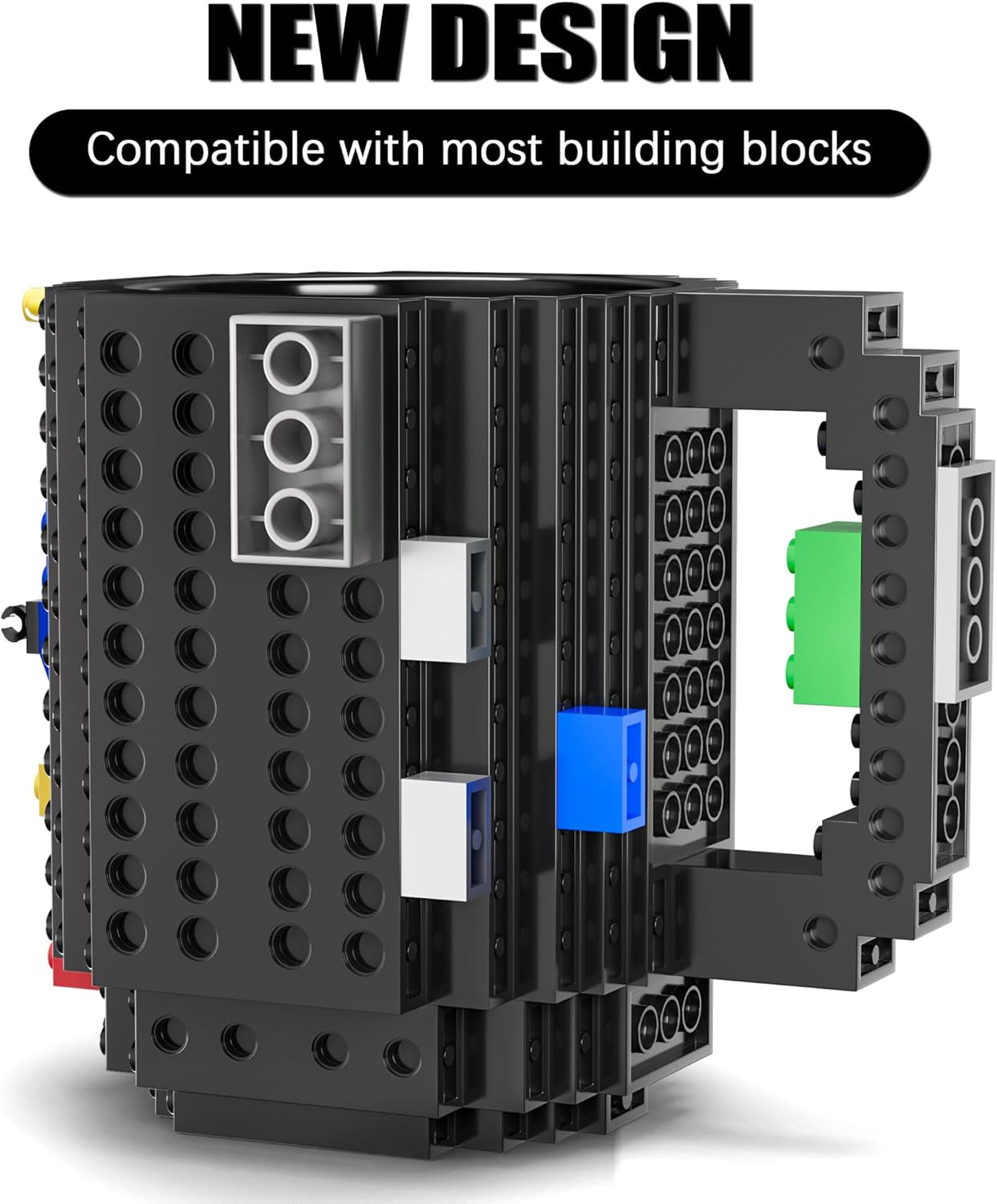 Build-On Brick Mug Set - Unleash Creativity with 3 Random Packs of 2-in-1 Bricks - Fun Coffee Mugs for Kids and Adults - Perfect Novelty Gift for Any Occasion - Black