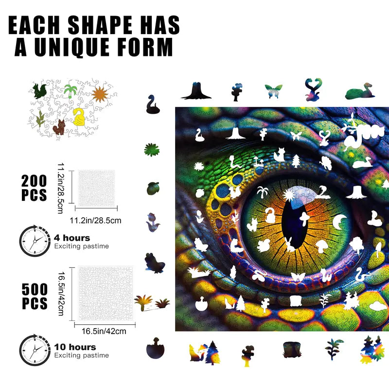 Snake Eye Mys Aurora Wooden Jigsaw Puzzle for Kids and Adults 200 500 Pcs Unique Shape Nice Box Packing Fun Challenging Brain Exercise Family Game Creative Gift for Friends Parents Grandparents Multicoloured