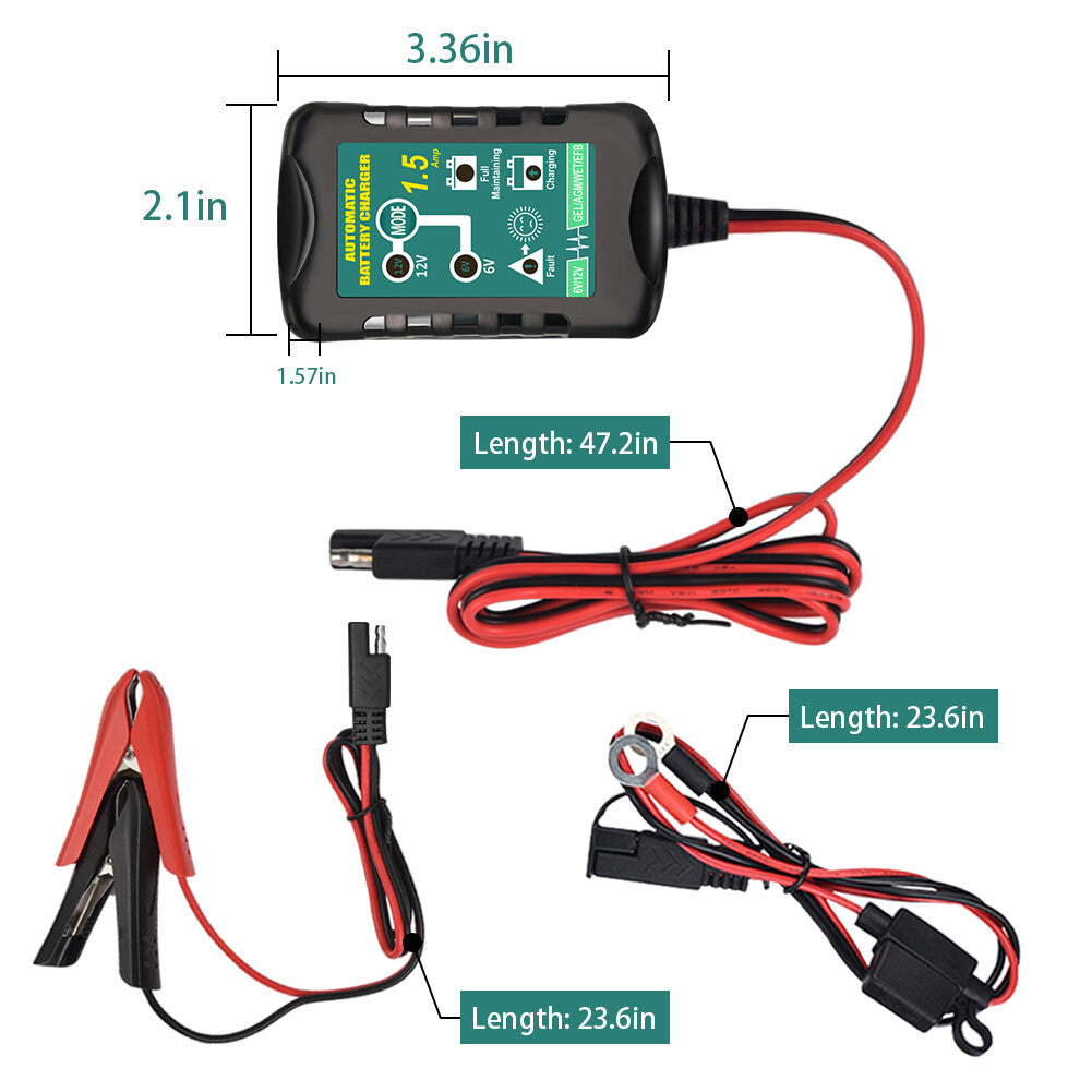 Smart Automatic Battery Charger & Maintainer for 6V/12V Motorcycles - Trickle Float Technology