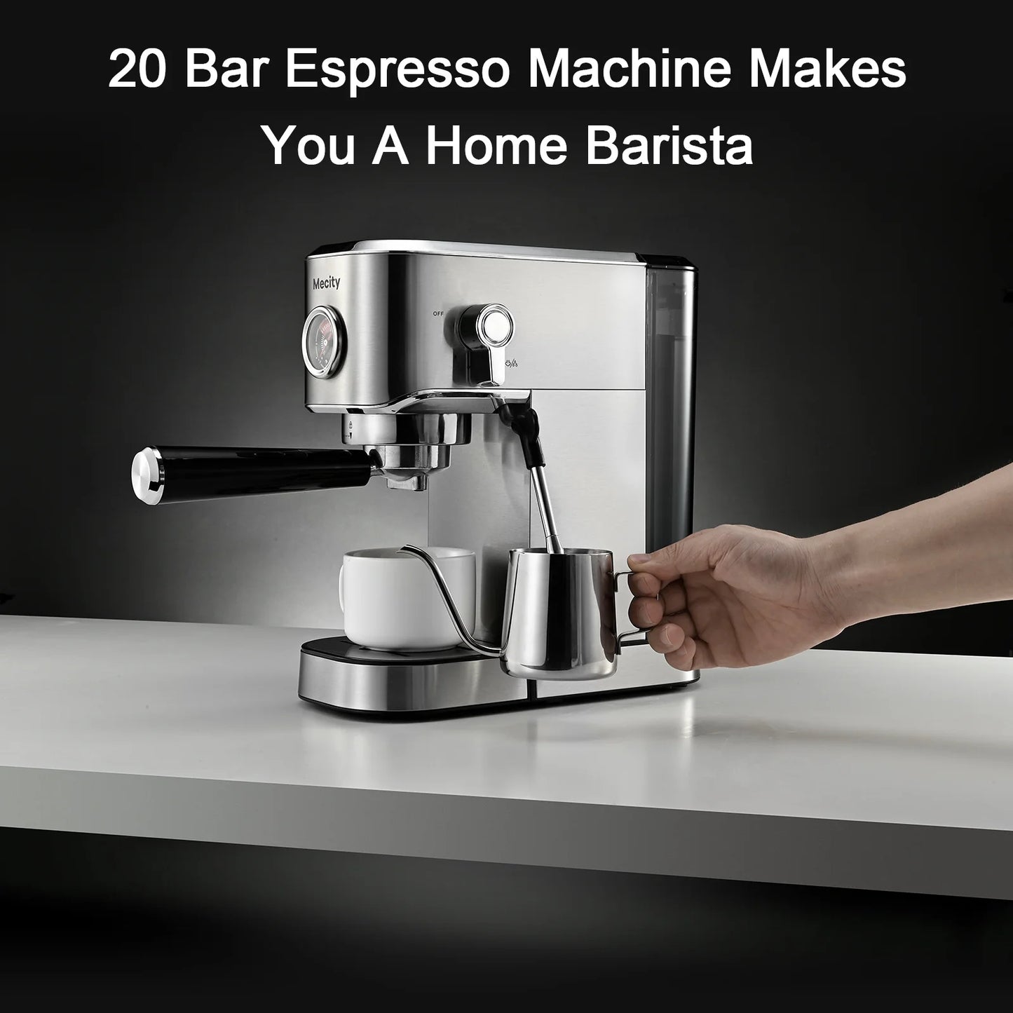 20 Bar Espresso Machine with Milk Frother, Brushed Stainless Steel Shell, 37 Fl.Oz Water Reservoir, Coffee Maker for Espresso, Latte, Mocha, Americano. 120V, 1350W
