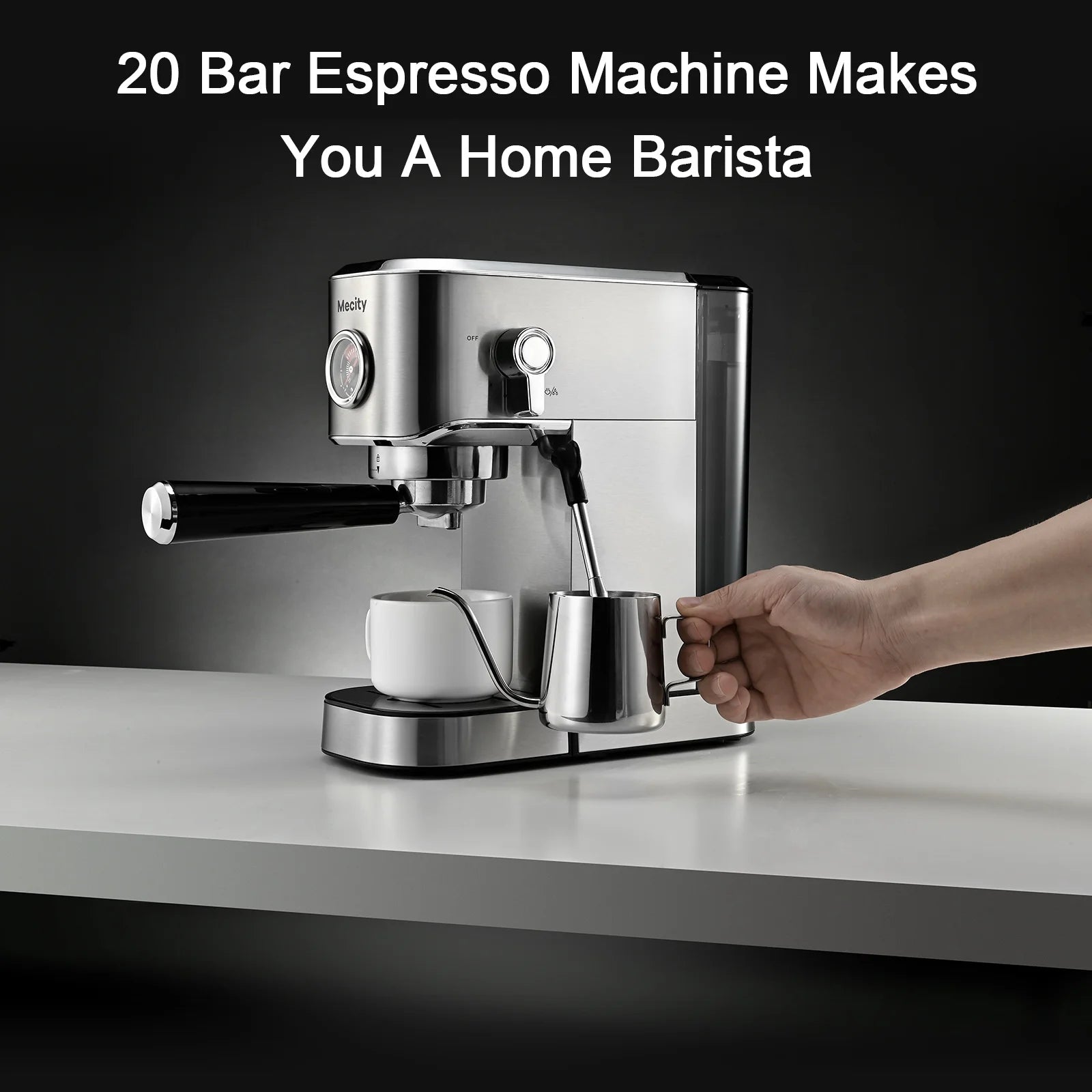 20 Bar Espresso Machine with Milk Frother, Brushed Stainless Steel Shell, 37 Fl.Oz Water Reservoir, Coffee Maker for Espresso, Latte, Mocha, Americano. 120V, 1350W