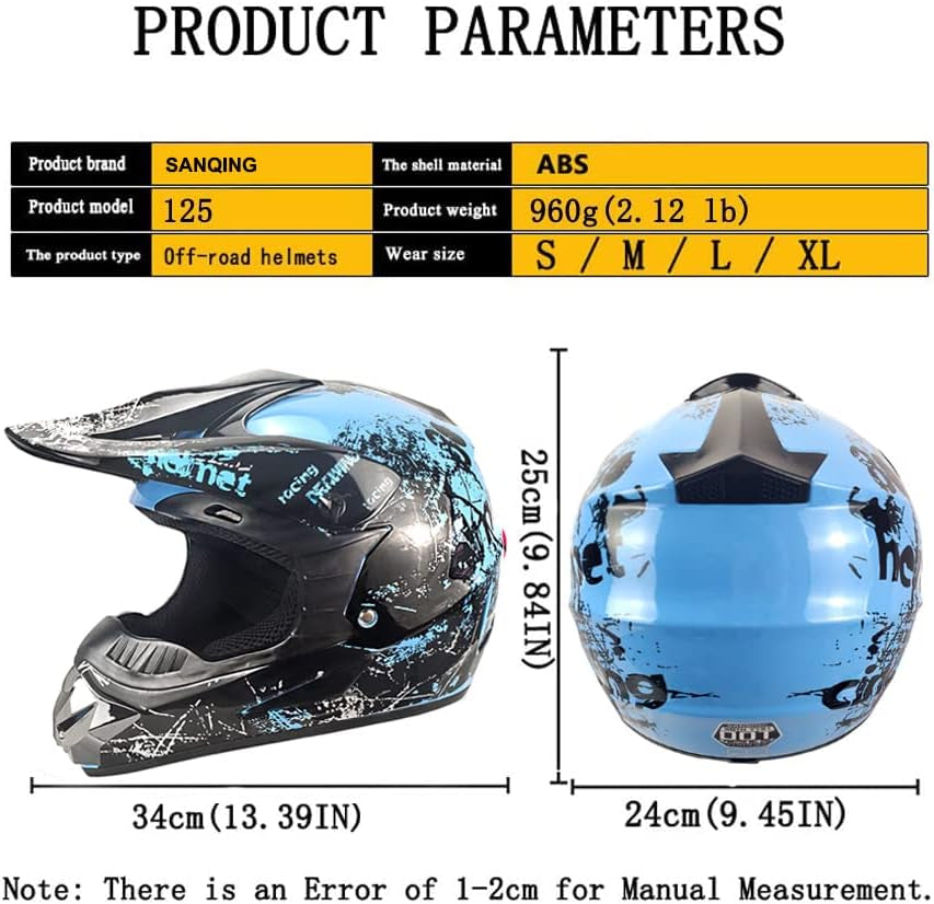 Dirt Bike Helmets Youth Motocross Helmet Fashion Adult Motorcycle Helmet Off-Road Moutain Bike Helmet DOT Approved 4Pcs Set