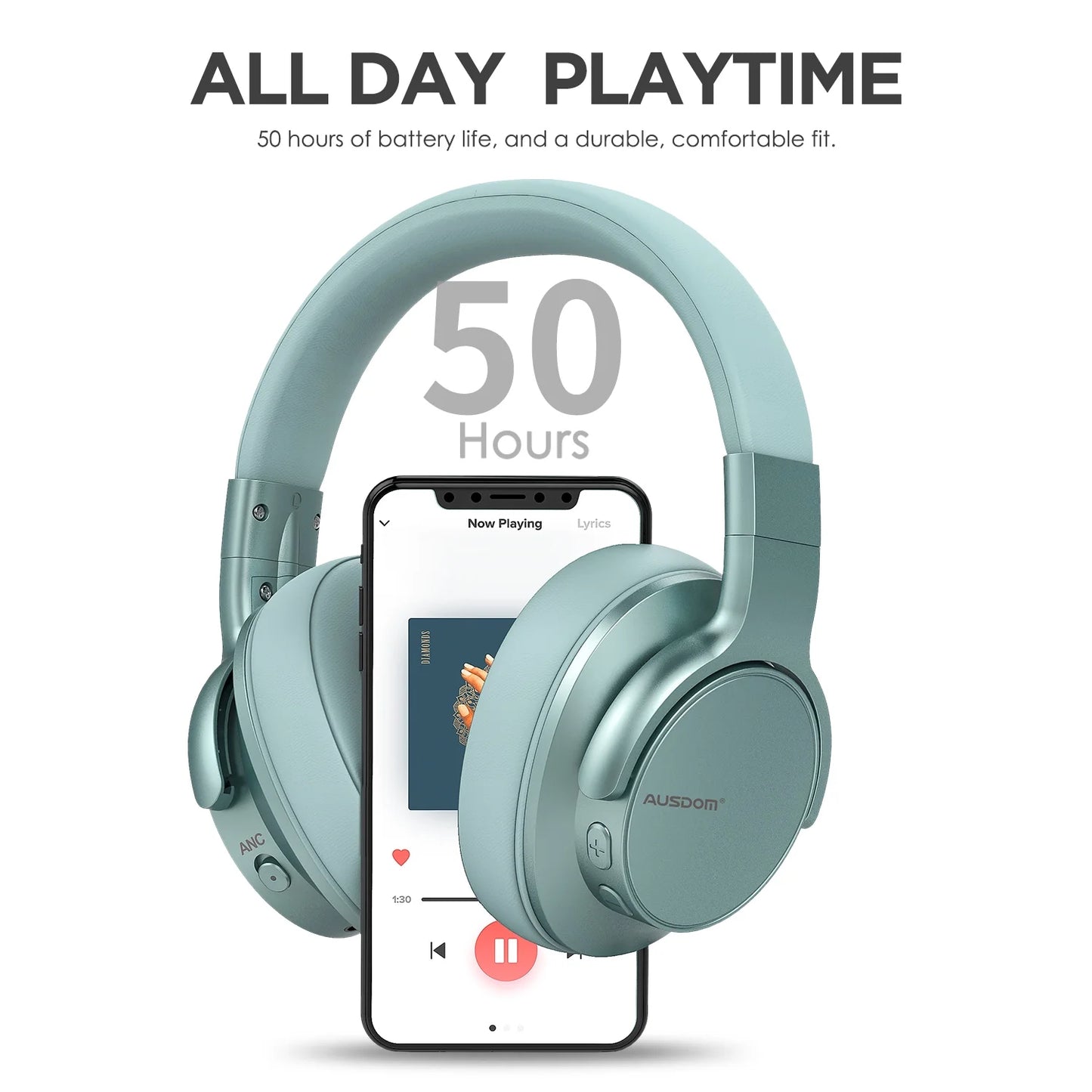 E7 Active Noise Cancelling Headphones,Wireless over Ear Bluetooth 5.0 Headsets with Mic,Mint Green