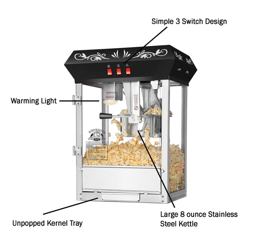 8 Oz. Tabletop Popcorn Machine, Popcorn Machine Stand / Cart