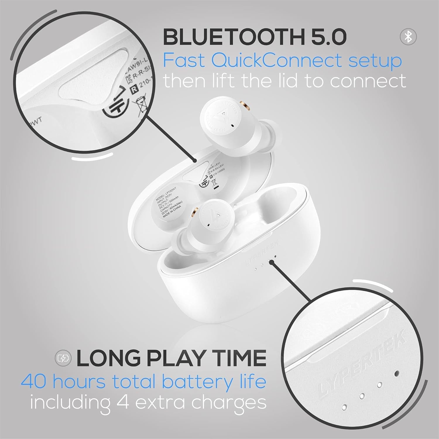 Soundfree S20 - True Wireless In-Ear Headphone with Quickconnect, Wireless Charging, Ambient Sound, IPX5, 8+40H Playtime, White