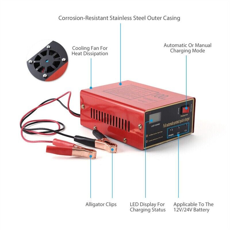 Power Up Your Electric Car with Our Maintenance-Free 12V/24V Battery Charger - 10A, 140W Output for Ultimate Convenience