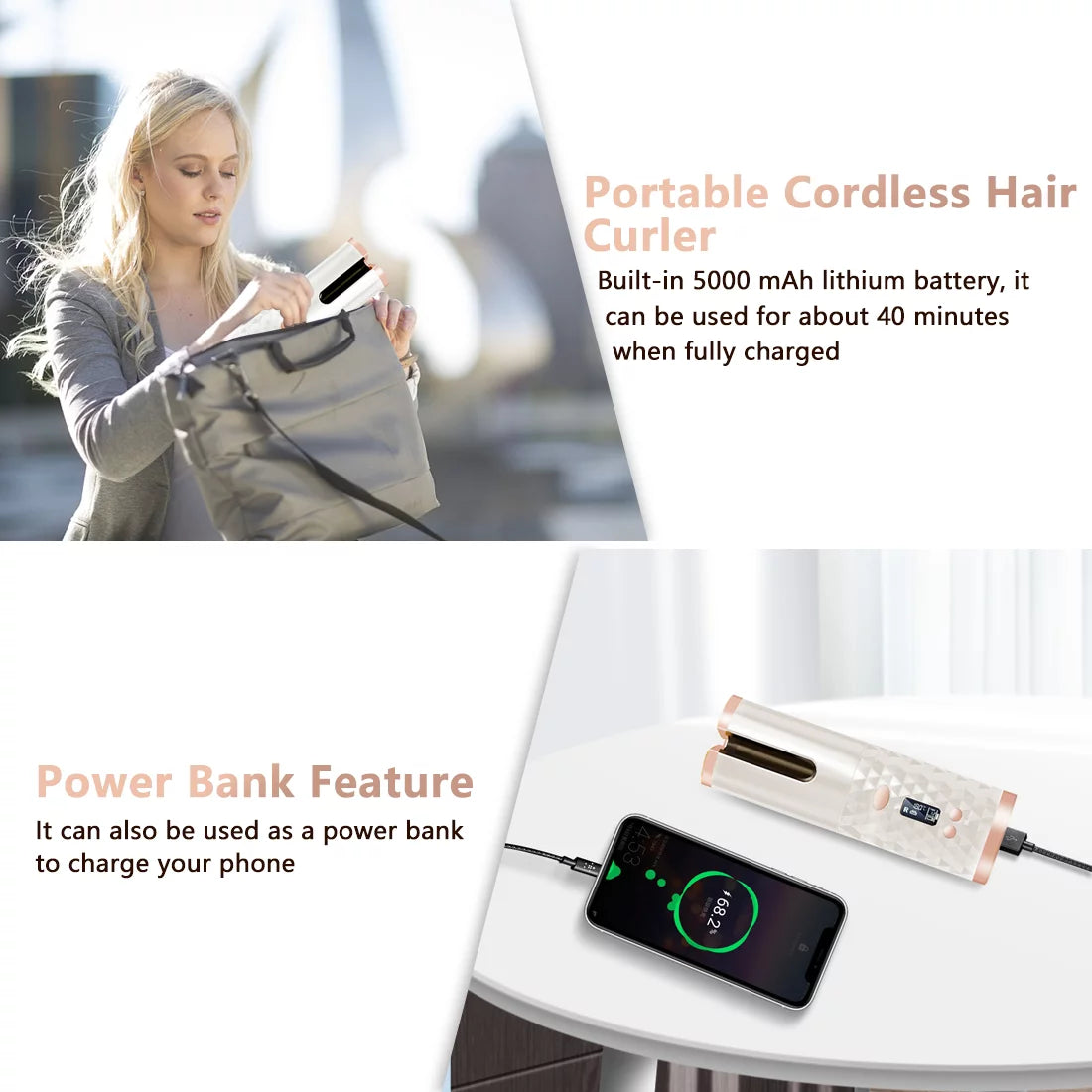 Revolutionary Cordless Automatic Hair Curler - USB Rechargeable, Portable Curling Wand for Effortless Curls Anywhere