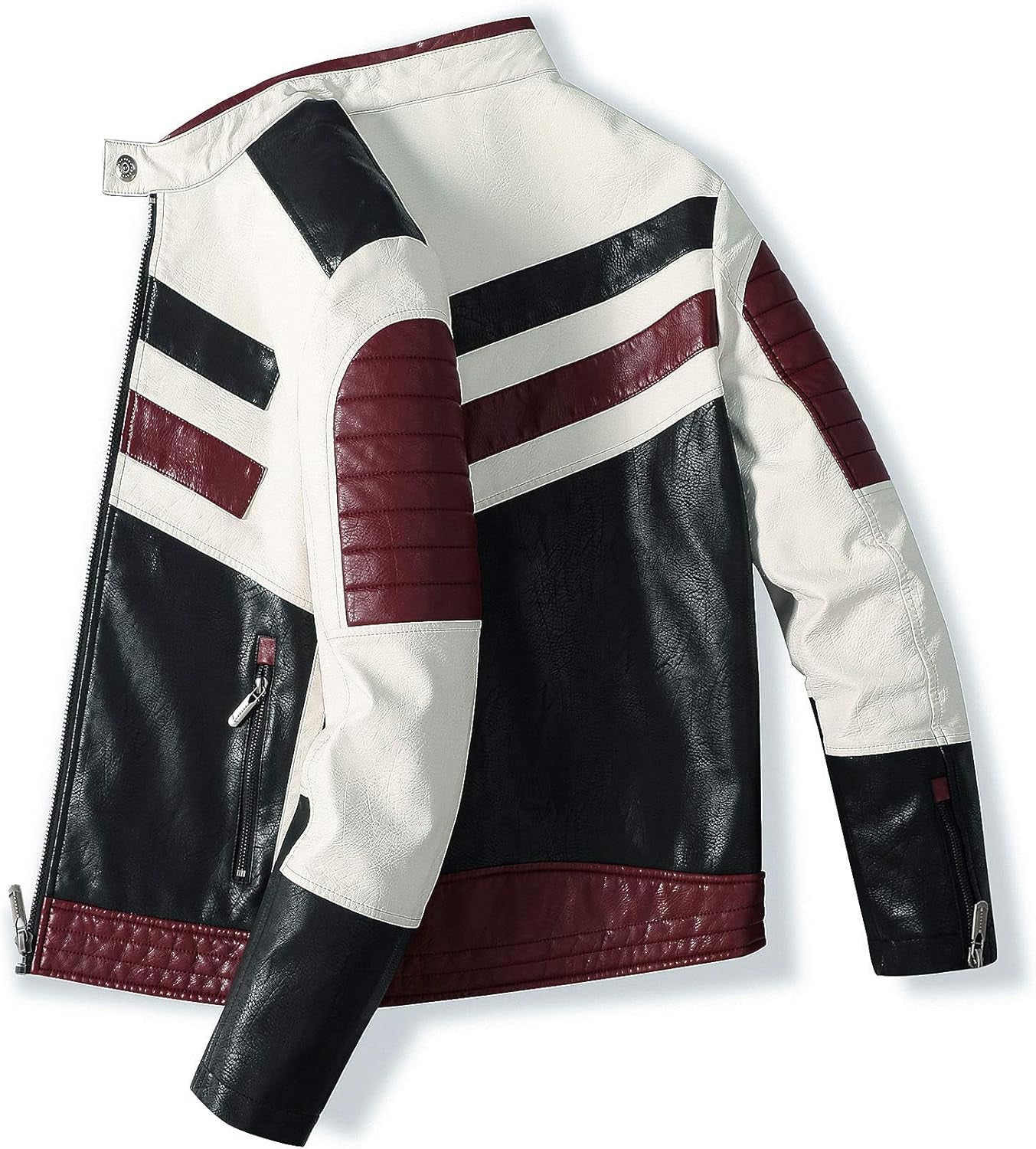 Stand-Up Collar Men'S Motorcycle Leather Motorcycle Racing Suit Color-Blocking PU Simulation Leather Jacket