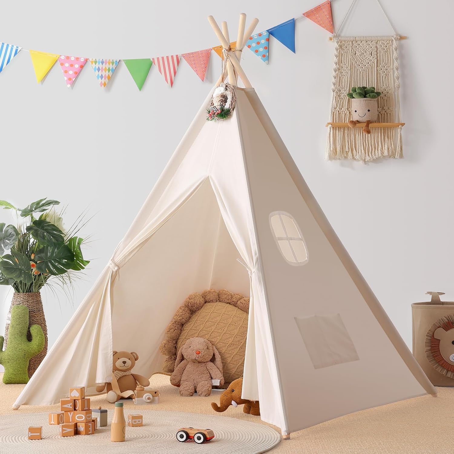 "✨ Adventure Awaits! 🌟 Let your little ones explore with our Natural Canvas Teepee Tent! Perfect for indoor & outdoor fun! 🏕️🎉 #KidsPlay #ToysForKids #TeeepeeTent"