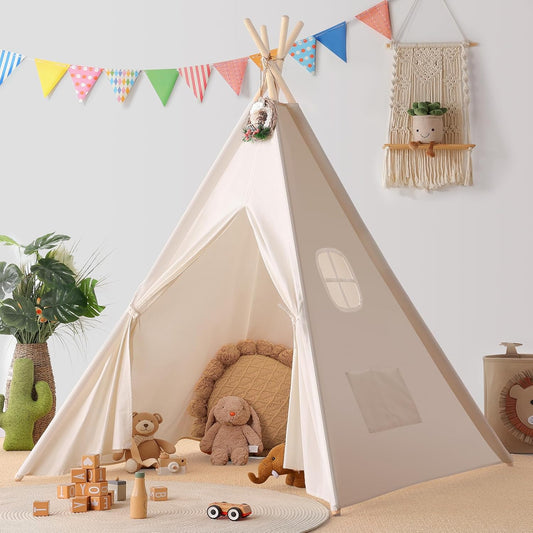 "✨ Adventure Awaits! 🌟 Let your little ones explore with our Natural Canvas Teepee Tent! Perfect for indoor & outdoor fun! 🏕️🎉 #KidsPlay #ToysForKids #TeeepeeTent"