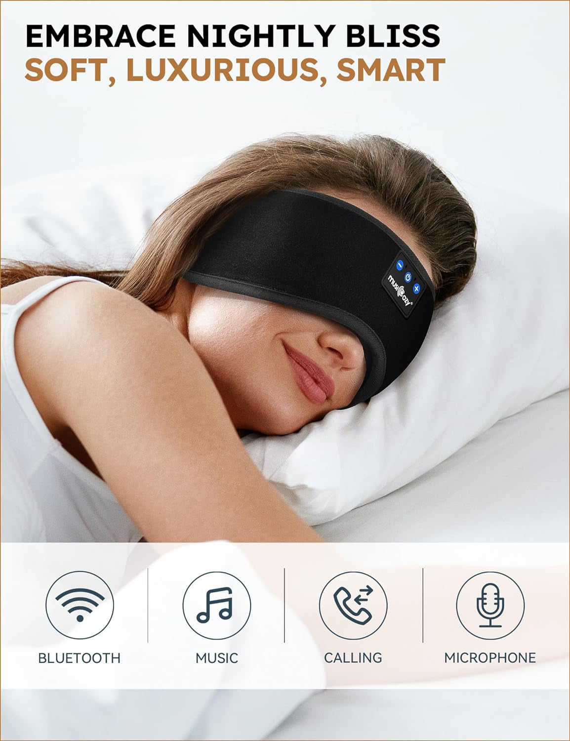 Sleep Headphones Bluetooth 5.2 Headband Sleeping Eye Mask for Mom Women Men Wireless Music Earbuds Earphones for Side Sleepers Built-In HD Speakers Cool Gadgets Unique Gifts