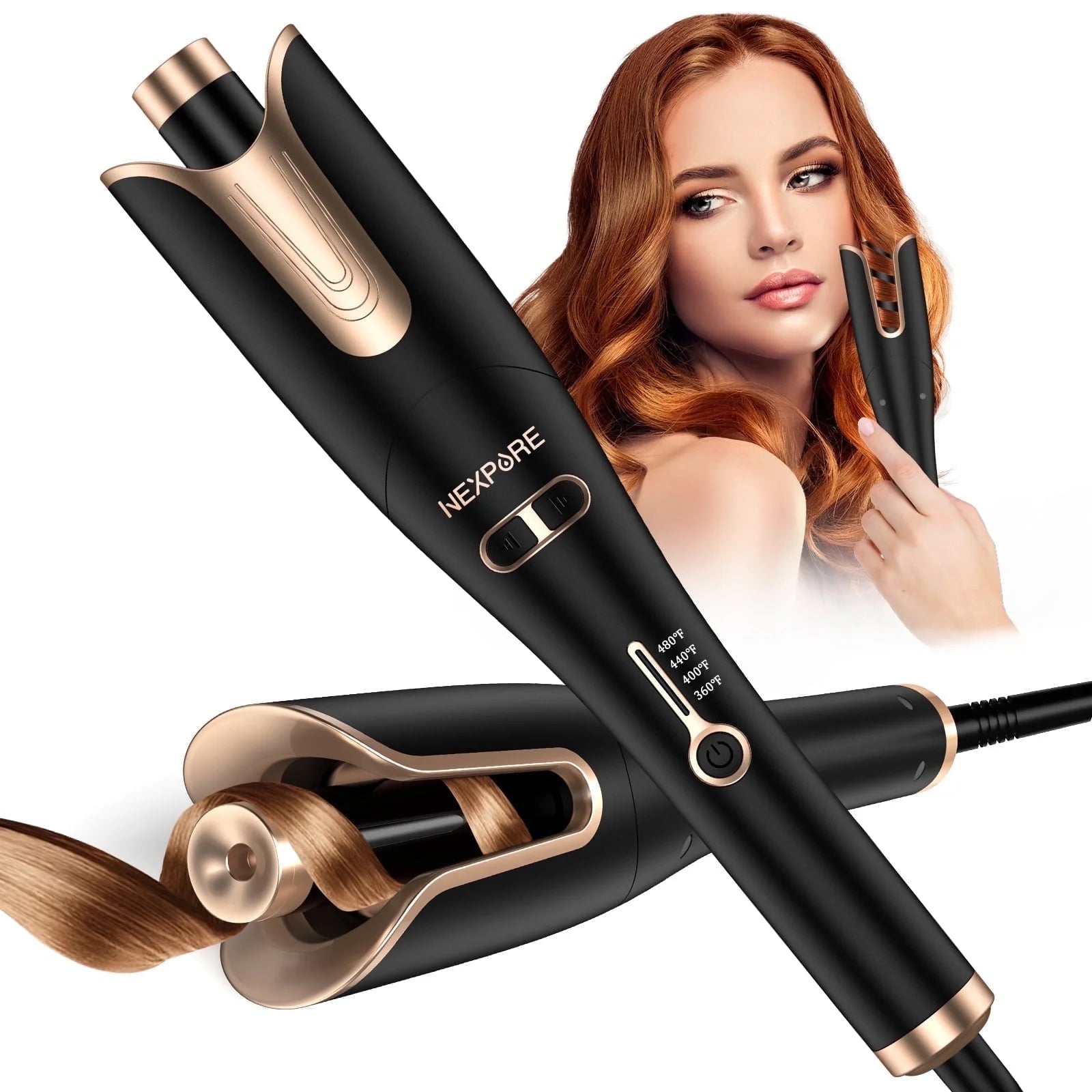 Curling Iron, Professional Automatic Hair Curler with 1" Large Rotating Barrel, Gold